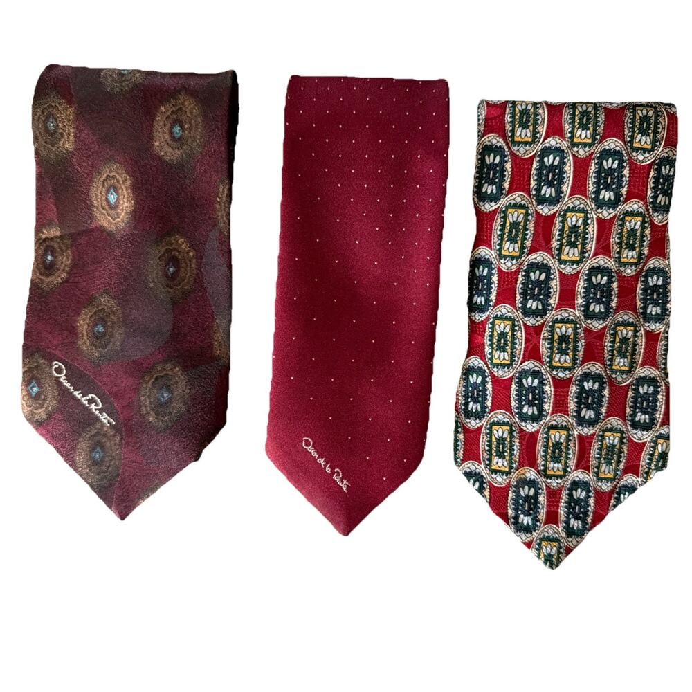 Oscar De La Renta 3 Neckties Designer Ties Silk Made In USA Vintage Logo Gift
